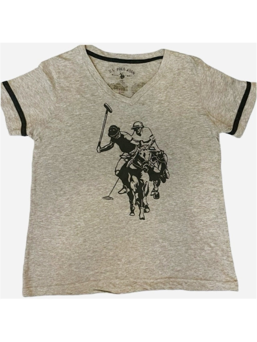 US Polo Assn Women's V-Neck Tee Large Heather Gray